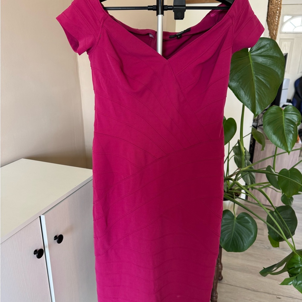 Tadashi Shoji Pink Sheath Dress Off-Shoulder Midi